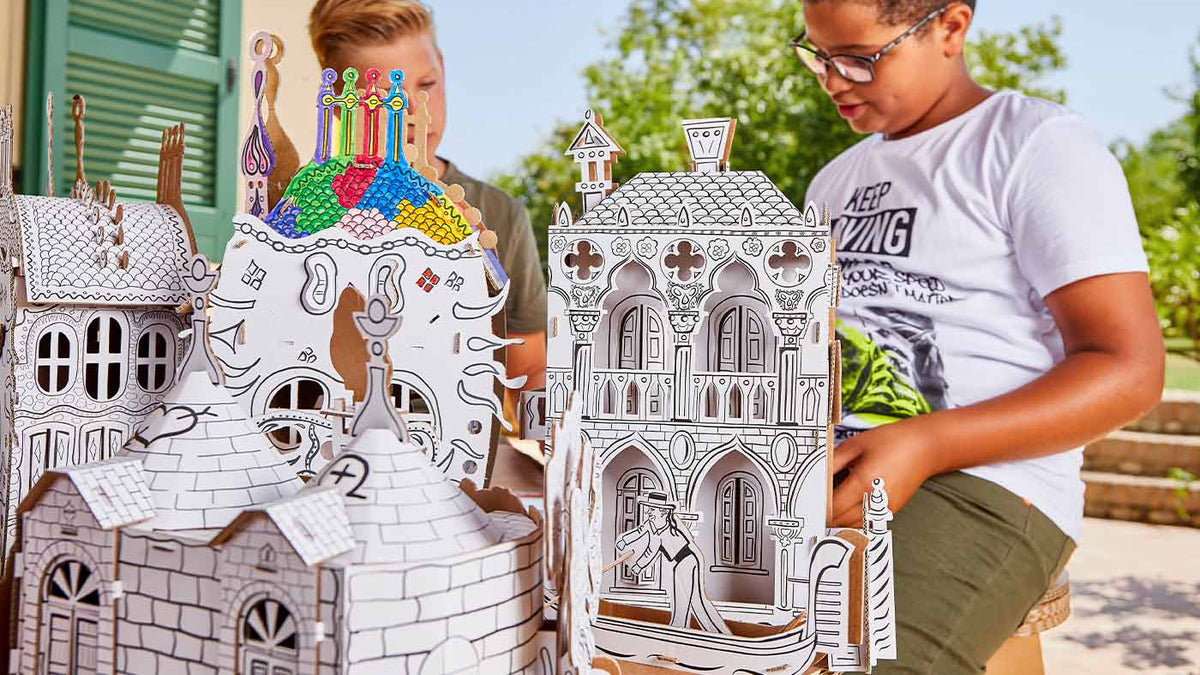 Casetta In Cartone Fai Da Te Uonlytech 6 Pezzi - Kit Creativo Per Bambini Da Colorare E Costruire