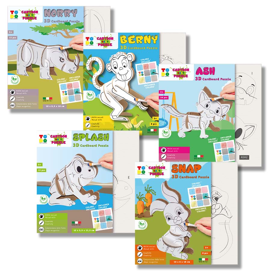 Kit Cartoon Baby Puzzle composto da n.5 animaletti di cartone