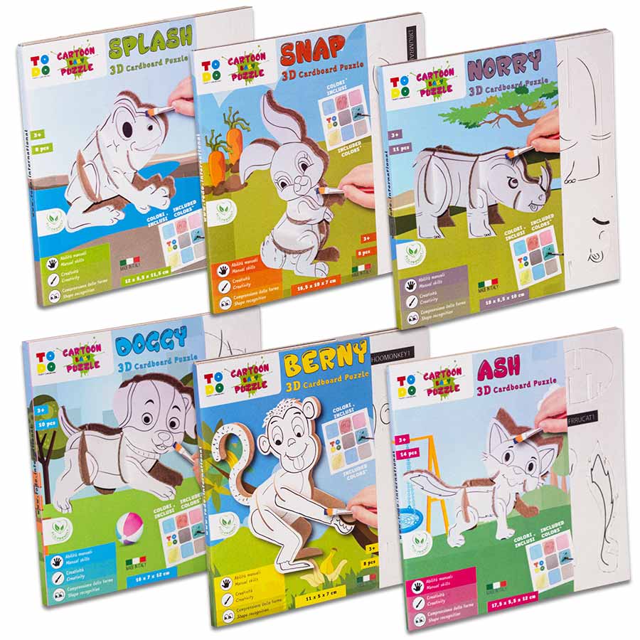 Kit Cartoon Baby Puzzle composto da n.6 animaletti di cartone